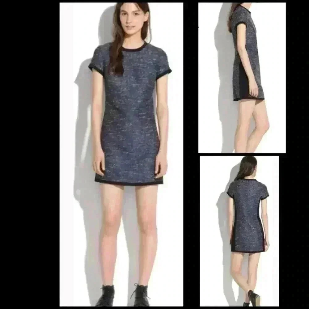 Madewell Shimmerweave Blue Metallic Tee Tweed Coquette Mini Shift Dress Size 0 - Picture 2 of 8